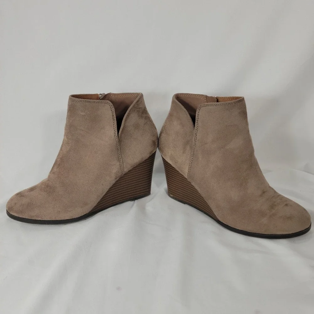 Soda Wedge Bootie Women 7 Tan Faux Suede Ankle Boots Fall Fairy Grunge Boho Chic